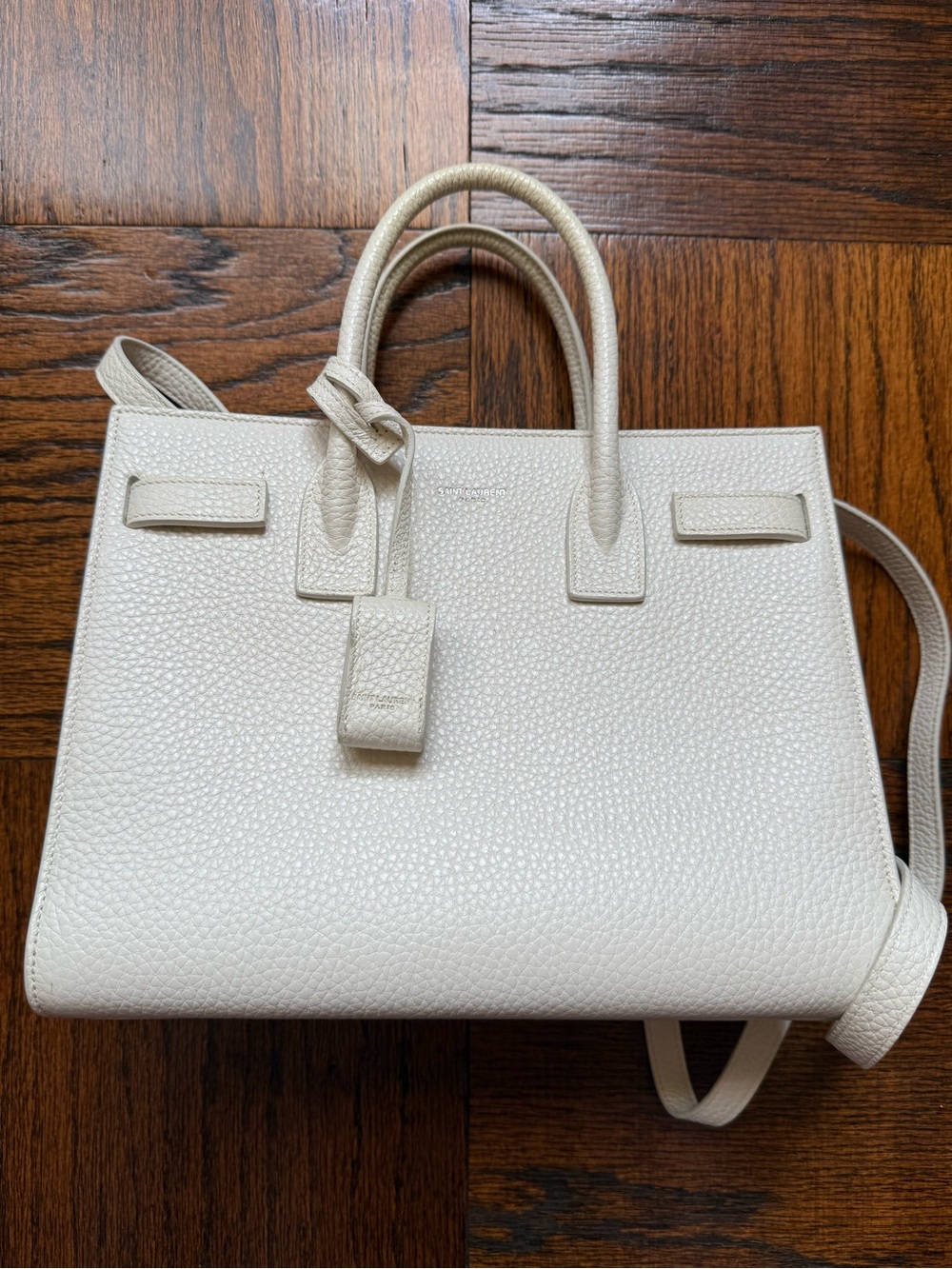 Saint Laurent Cream Pebbled Leather Satchel